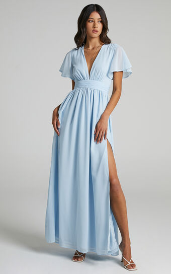 December Midi Dress - Empire Waist Dress in Light Blue