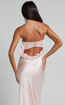 Charlita Maxi Dress - Strapless Cowl Back Satin Dress in Pale Pink