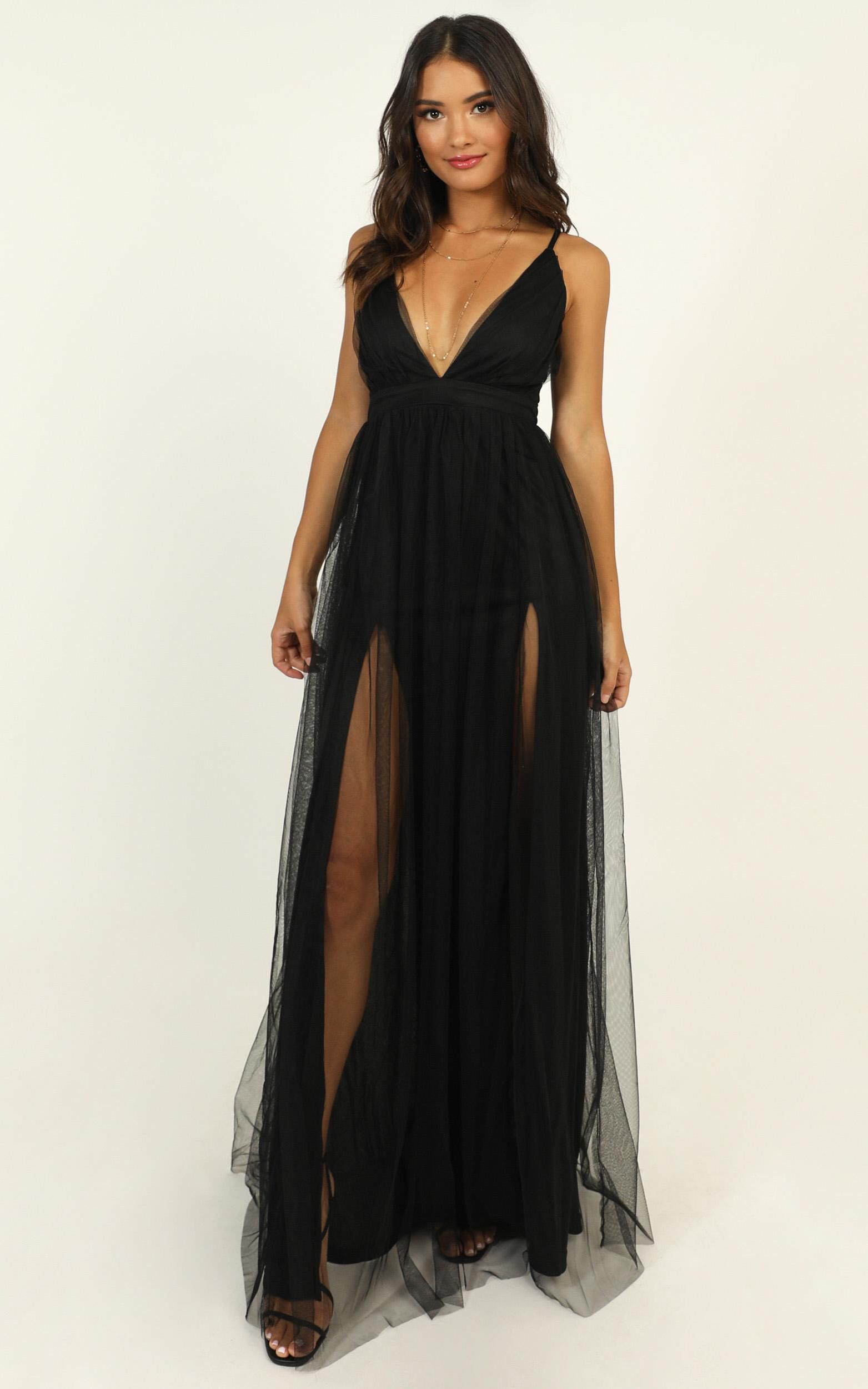 Like A Vision Plunge Maxi Dress in Black Tulle - 04, BLK1