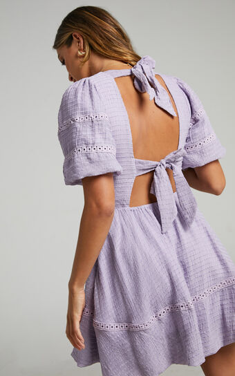Codah Trim Detail Bubble Hem Mini Dress in Lilac