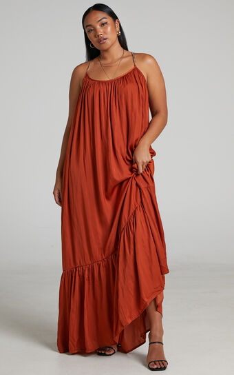 Sychie Maxi Dress - Chain Straps Relaxed Dress in Rust