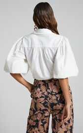 Amalie The Label - Janae Linen Blend Collared Puff Sleeve Button Up ...