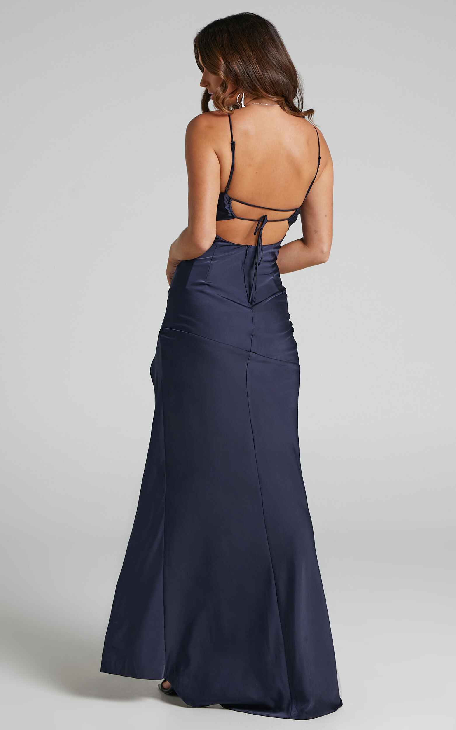 Navy satin cowl neck dress top
