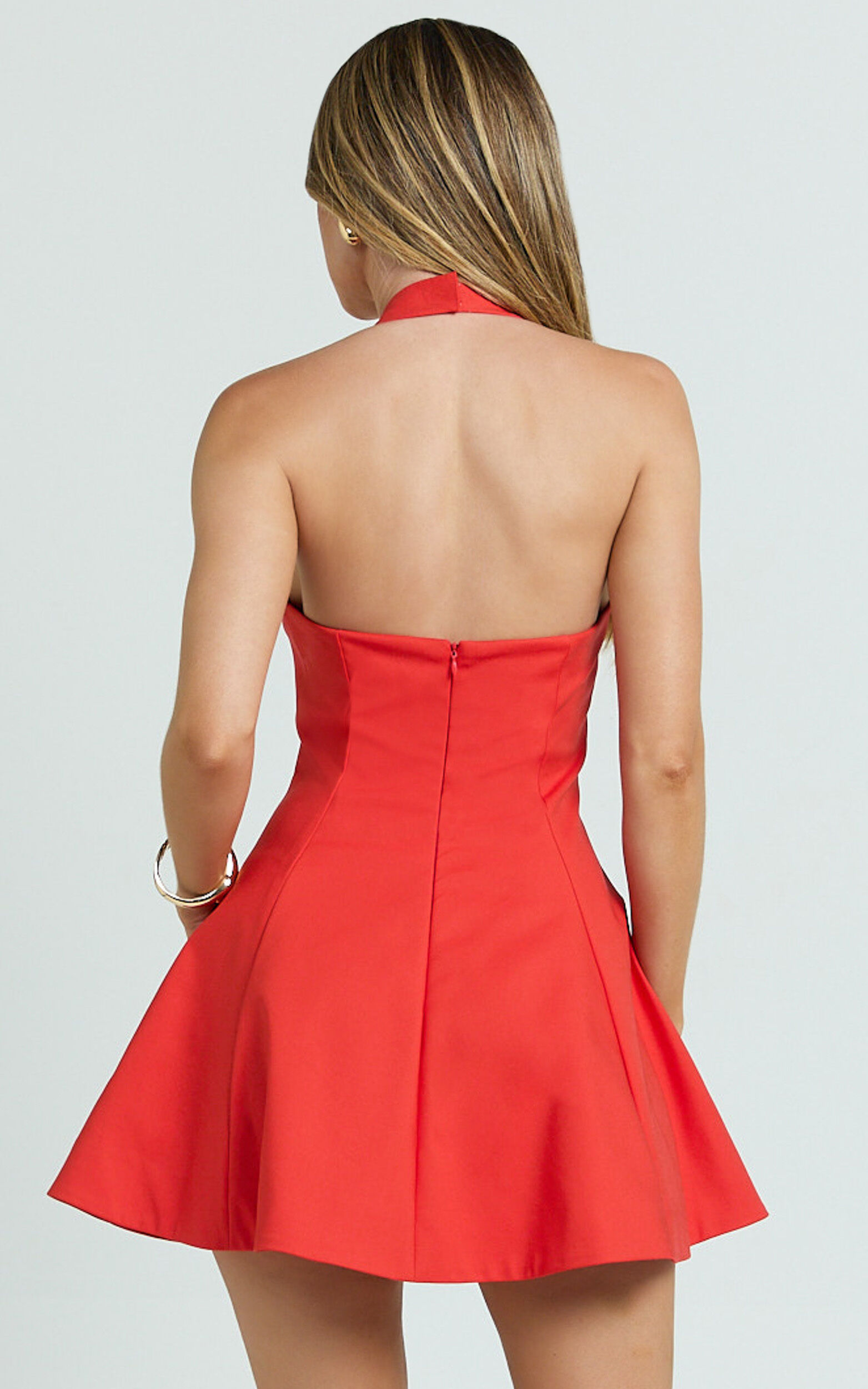 Nadine Mini Dress - Square Neck Halterneck Flare Skirt Dress