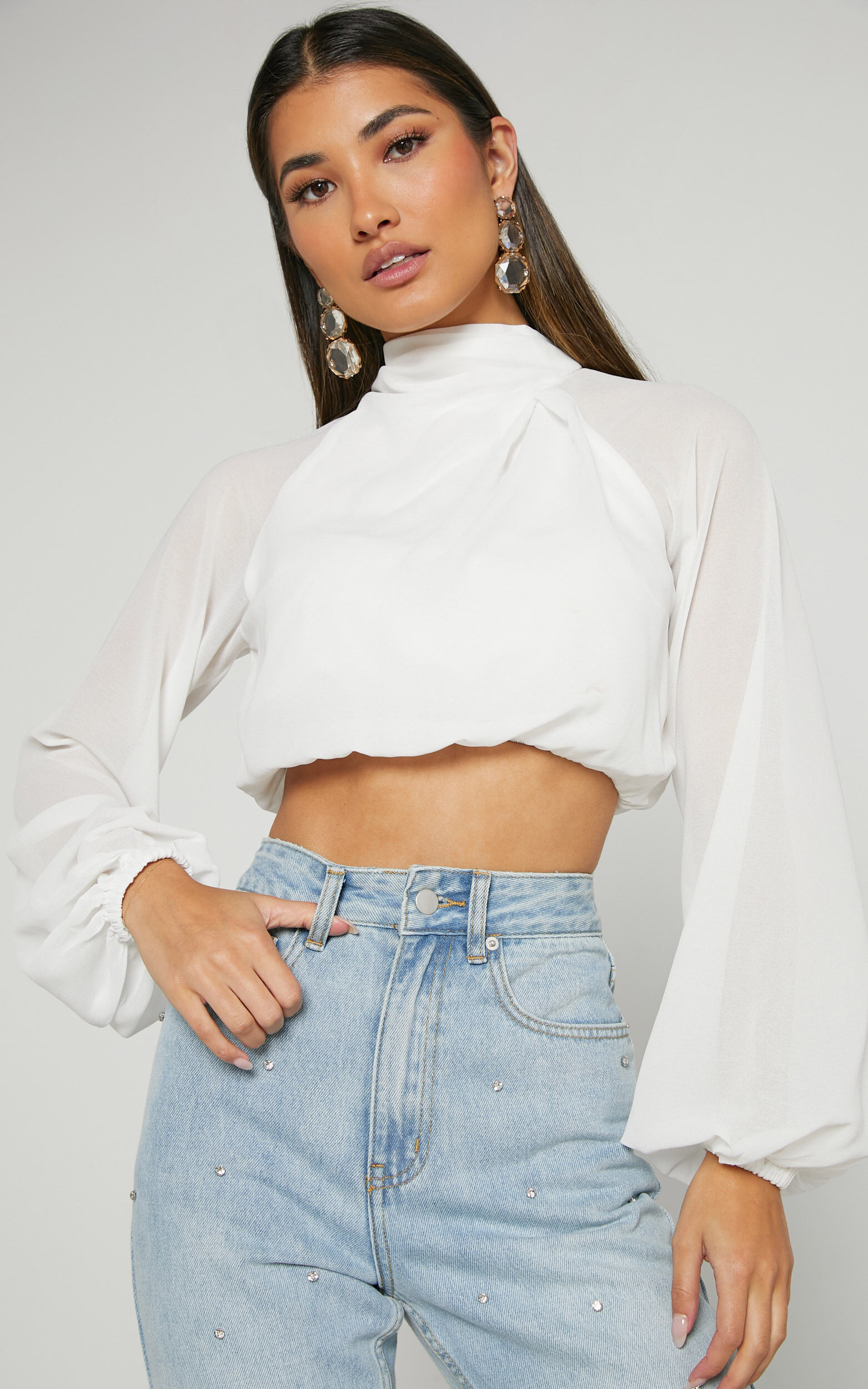 Sheer high neck blouse hot sale