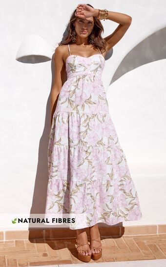 Amalie The Label - Zulu Linen Blend Paneled Bust Midi Dress in Isia Floral