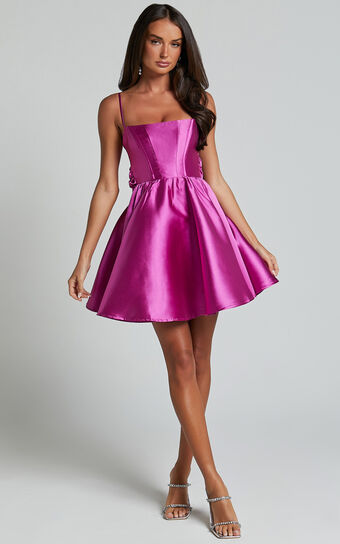 Alyssa Mini Dress Strappy Straight Neck With Tie Back in Pink No