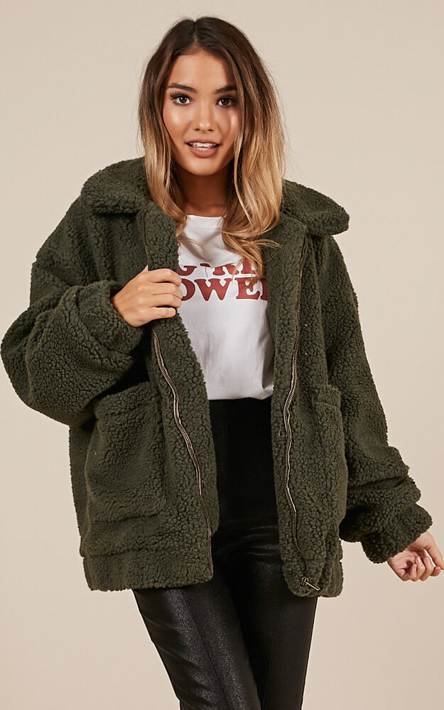 Khaki teddy jacket on sale