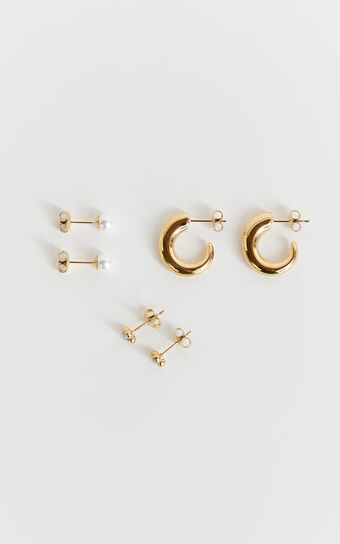 Valencia Earrings - Pearl Earring Set in Gold