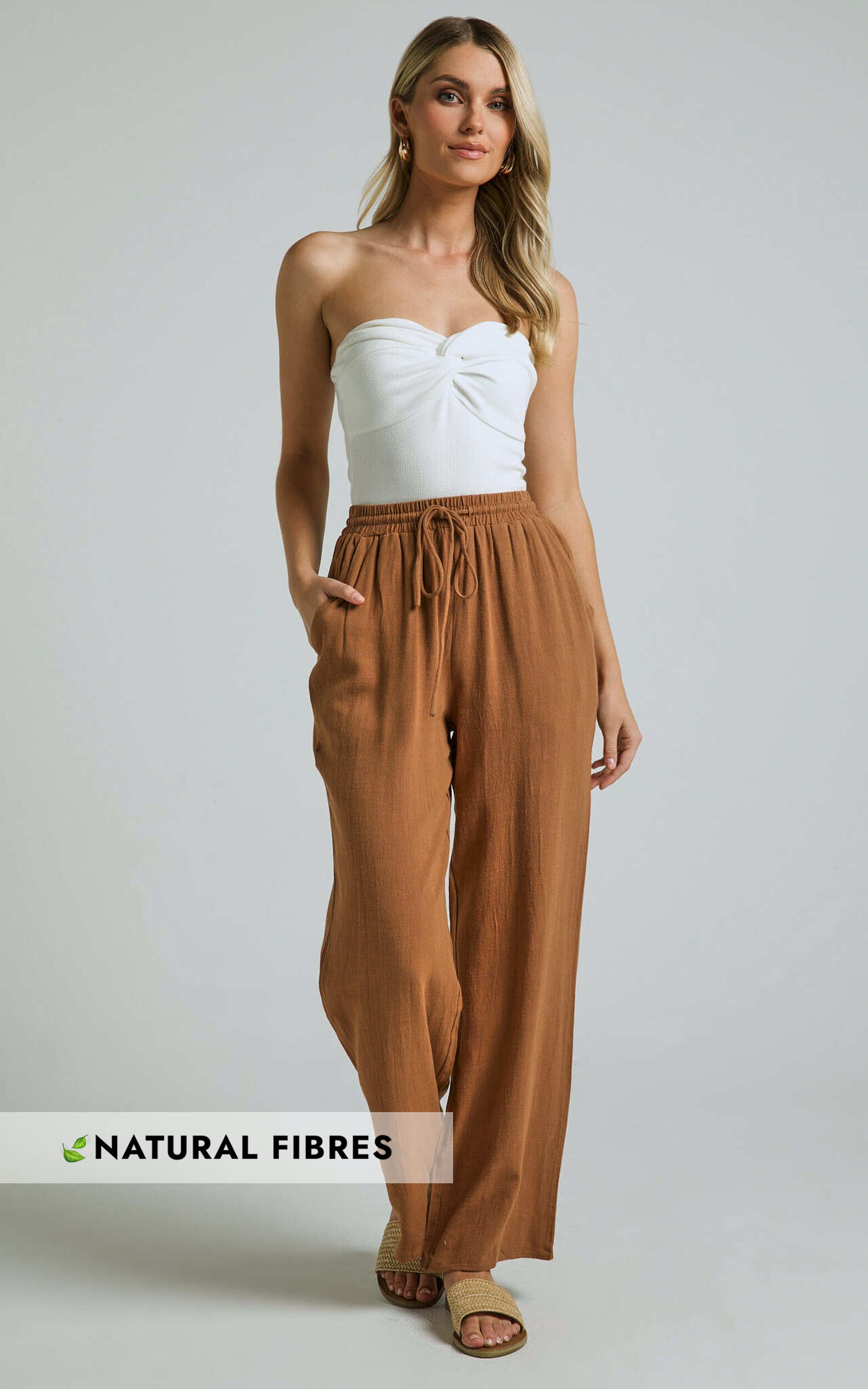 Kala Pants - Mid Waisted Relaxed Elastic Waist Pants in Tobacco - 04, BRN2