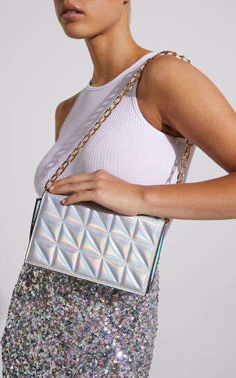Nouver Chain Strap Quilted Shoulder Bag And Mini Coin Purse in Silver