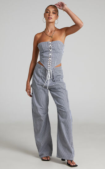 LIONESS - Miami Vice Pant in Navy Pinstripe