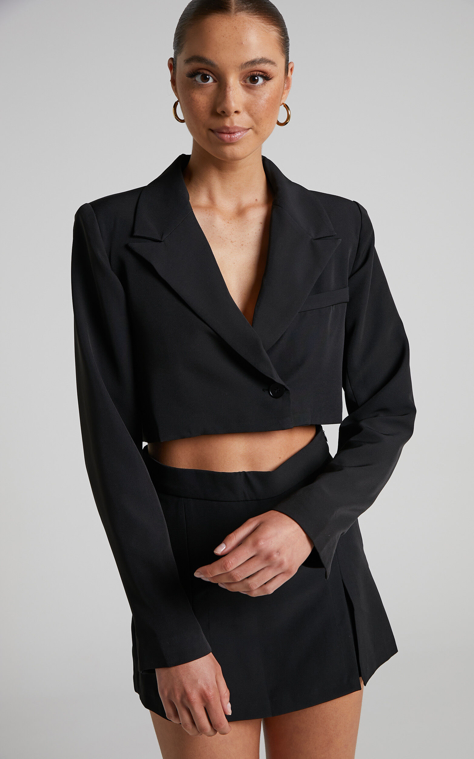 Cropped on sale blazer set