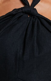 Louie Mini Dress - Linen Look Halter Neck Dress in Black | Showpo USA