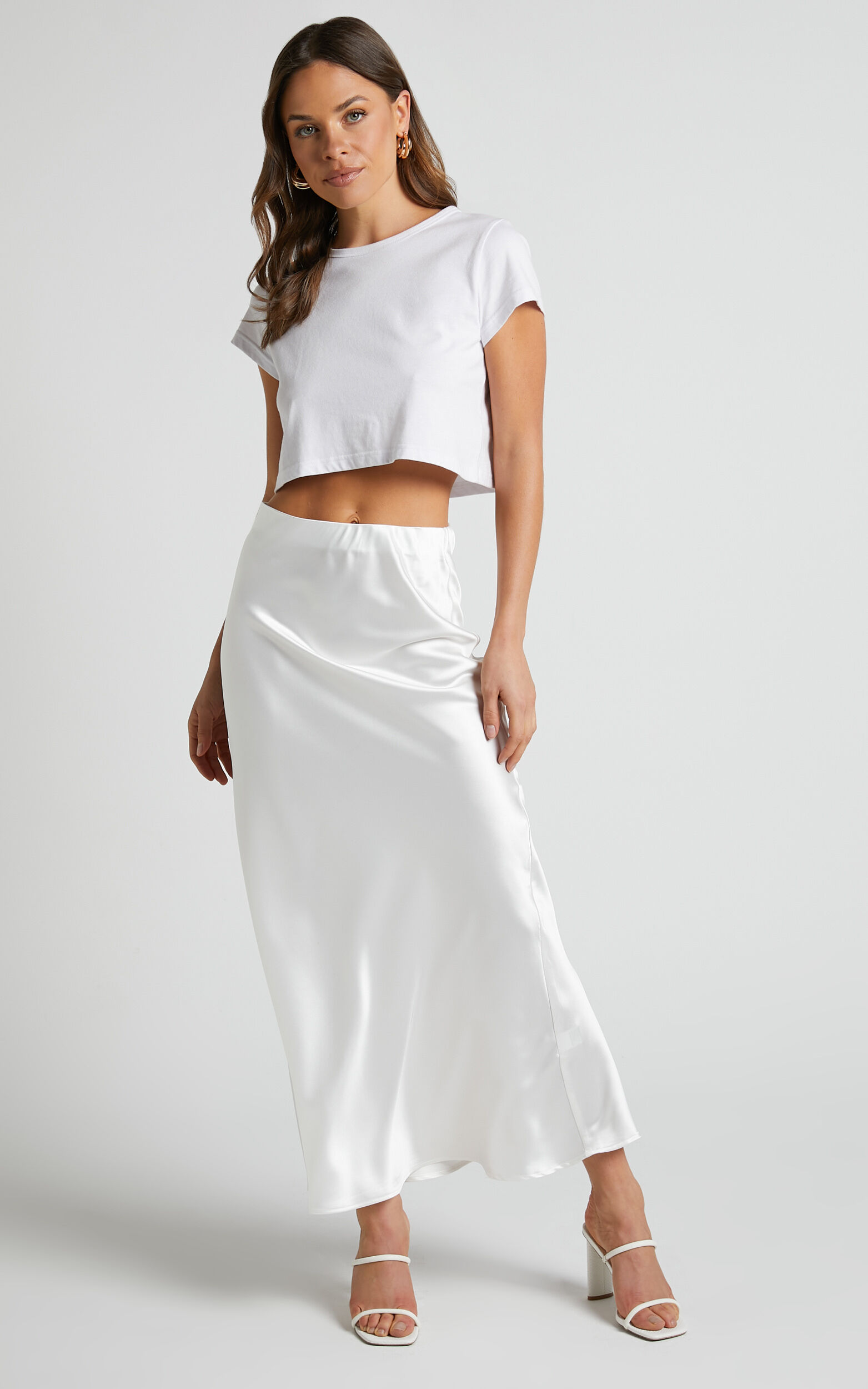White satin full midi skirt store