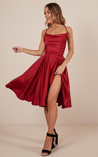 Something In The Water Dress In Wine Satin