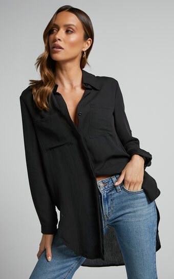 Hunter Shirt - Long Sleeve Soft Button Up Shirt in Black