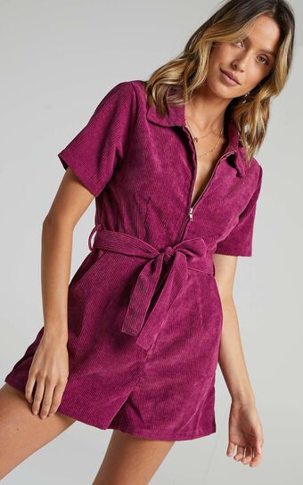 Embala Playsuit in Mulberry Cord