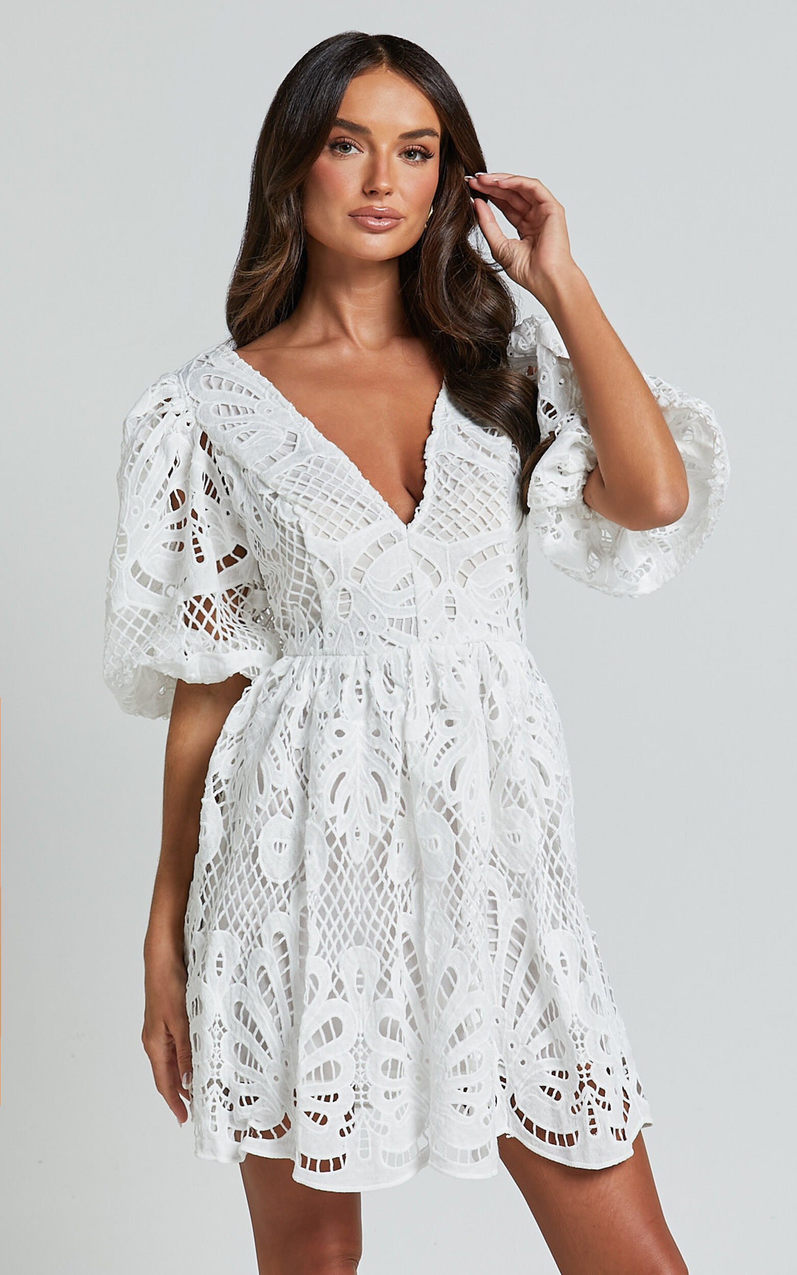White lace plunge dress cheap