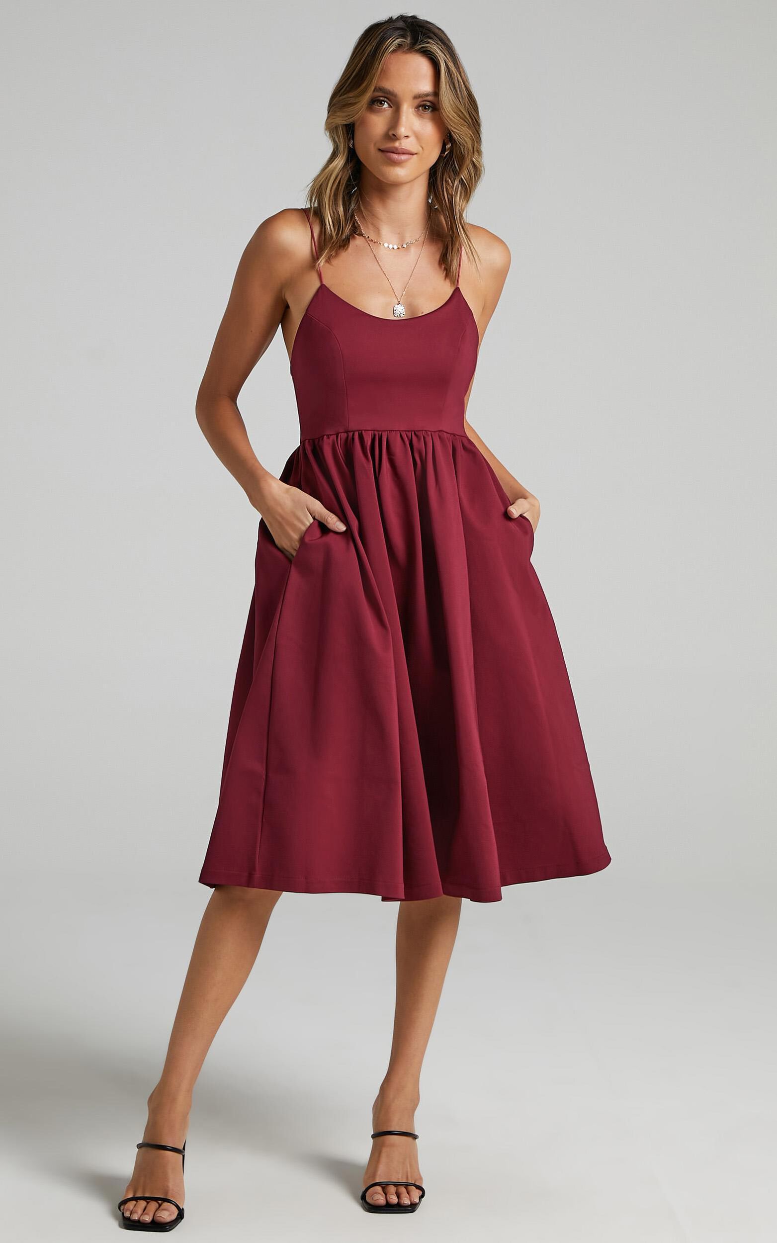 Wild Nights A-line Spaghetti Strap Dress in Wine - 06, WNE6