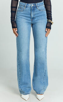 Abbie Jeans - Mid Rise Straight Leg Recycled Denim Jeans in Mid Blue Wash