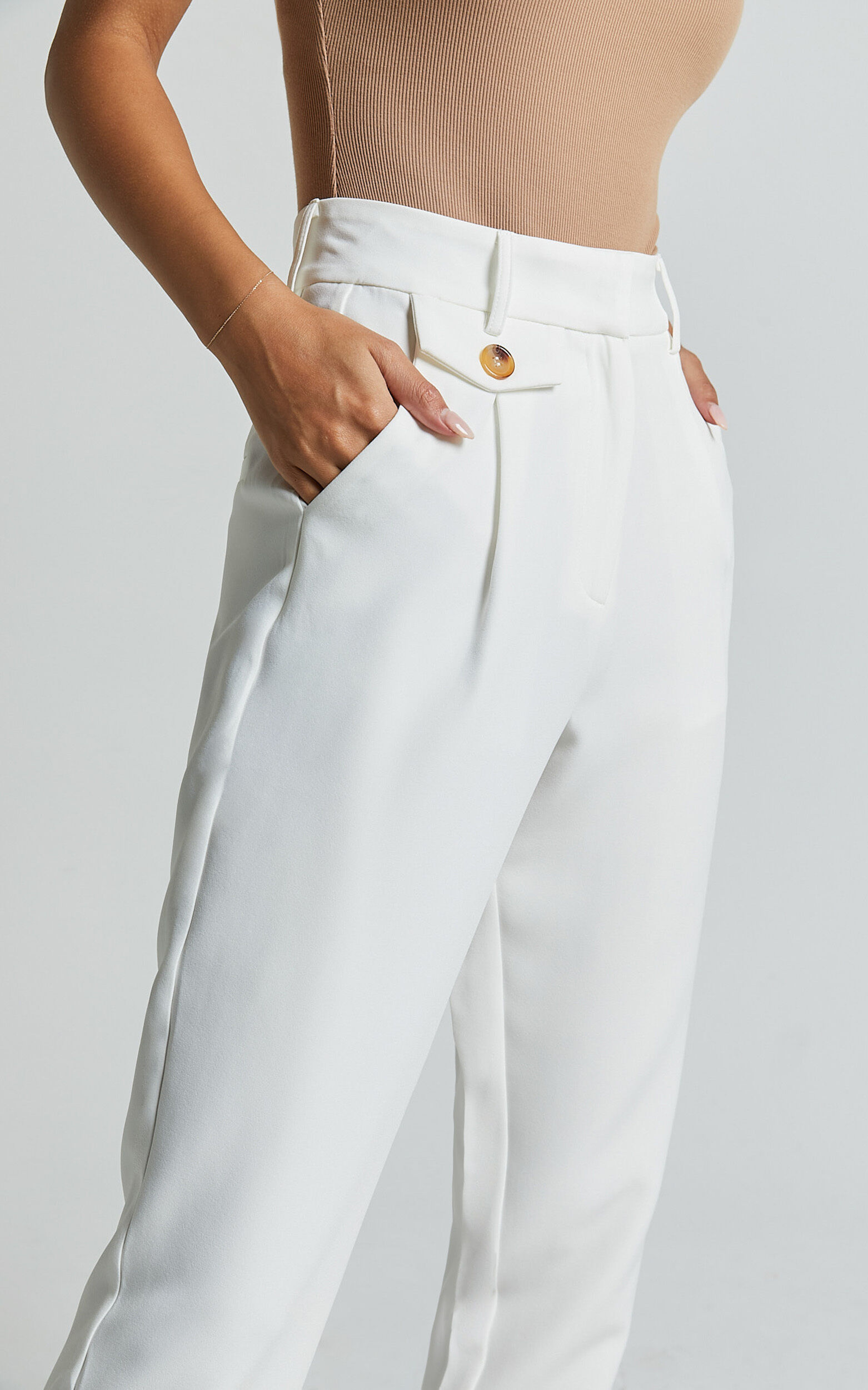 High waisted white cropped pants online