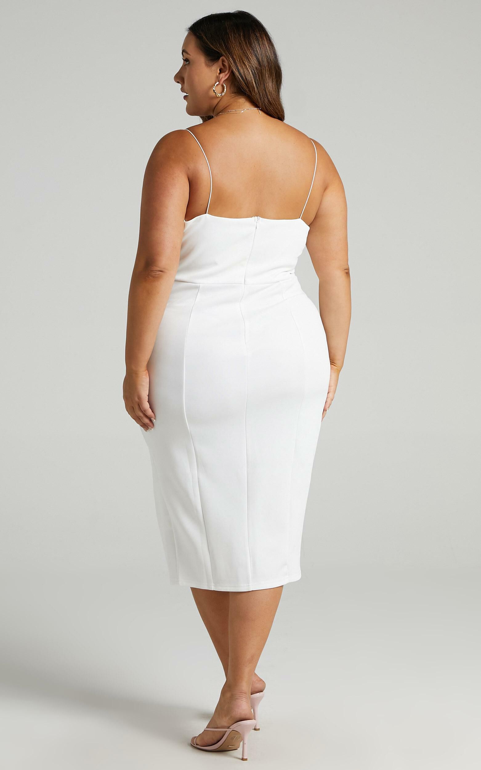 Big Ideas Thigh Split Bodycon Midi Dress in White Showpo USA
