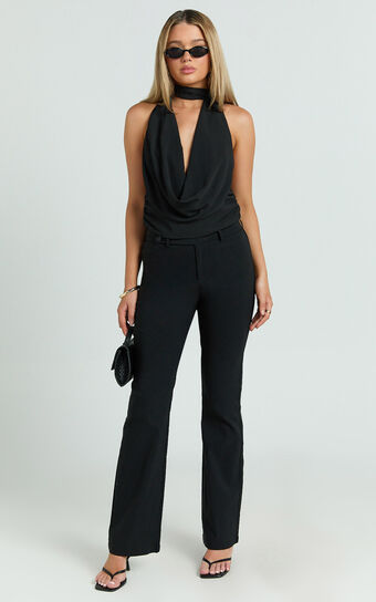 Lindsay Pants - Mid Rise Belted Bootcut Pants in Black