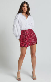 Ingrid Mini Skirt - Sequin Skirt in Fuchsia