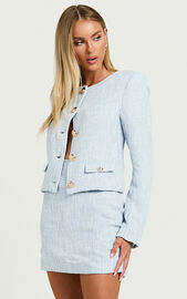 Olympia Jacket - Boucle Scoop Neck Button Down Long Sleeve Jacket in ...