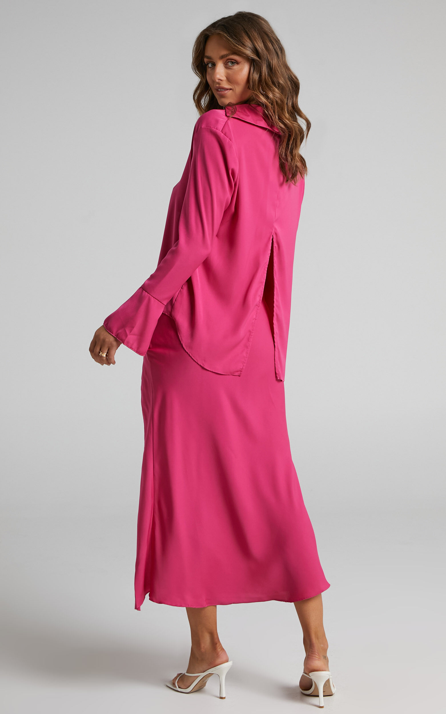 Gabriela Two Piece Set - Long Sleeve Shirt and Thigh Split