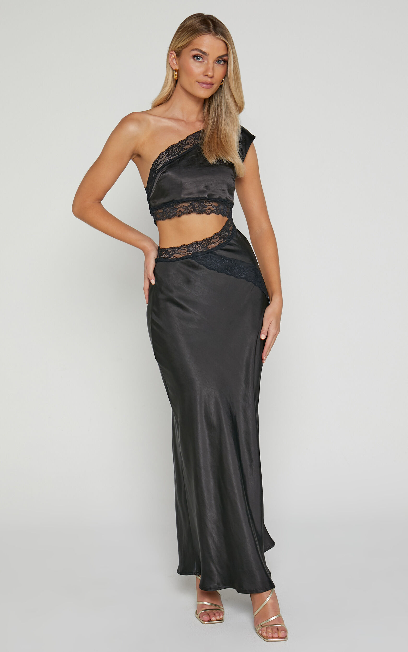 Black lace cut out dress sales