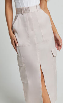 Etha Midi Skirt - High Waisted Split Pencil Skirt in White