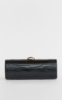 Jeannie Bag - Croc Clutch Bag in Black