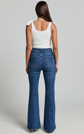 Tilda Jeans - High Waist Flare Denim Jeans in Dark Blue Wash | Showpo