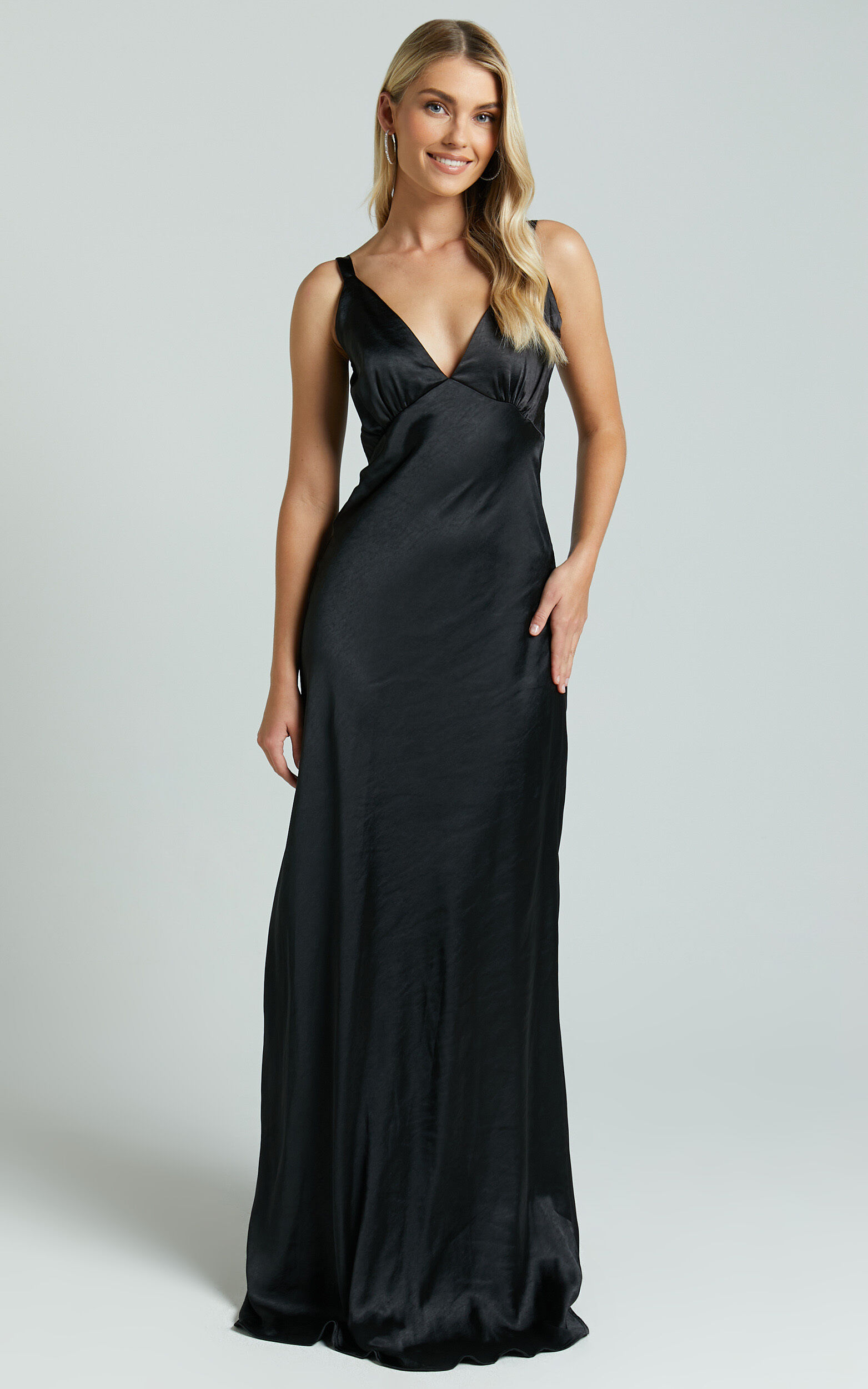 Anjorie Maxi Dress Plunge Neck Wide Strap Sleeveless Slip in