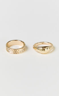 Hepburn Rings - 2 Pack Hammered Rings in Gold