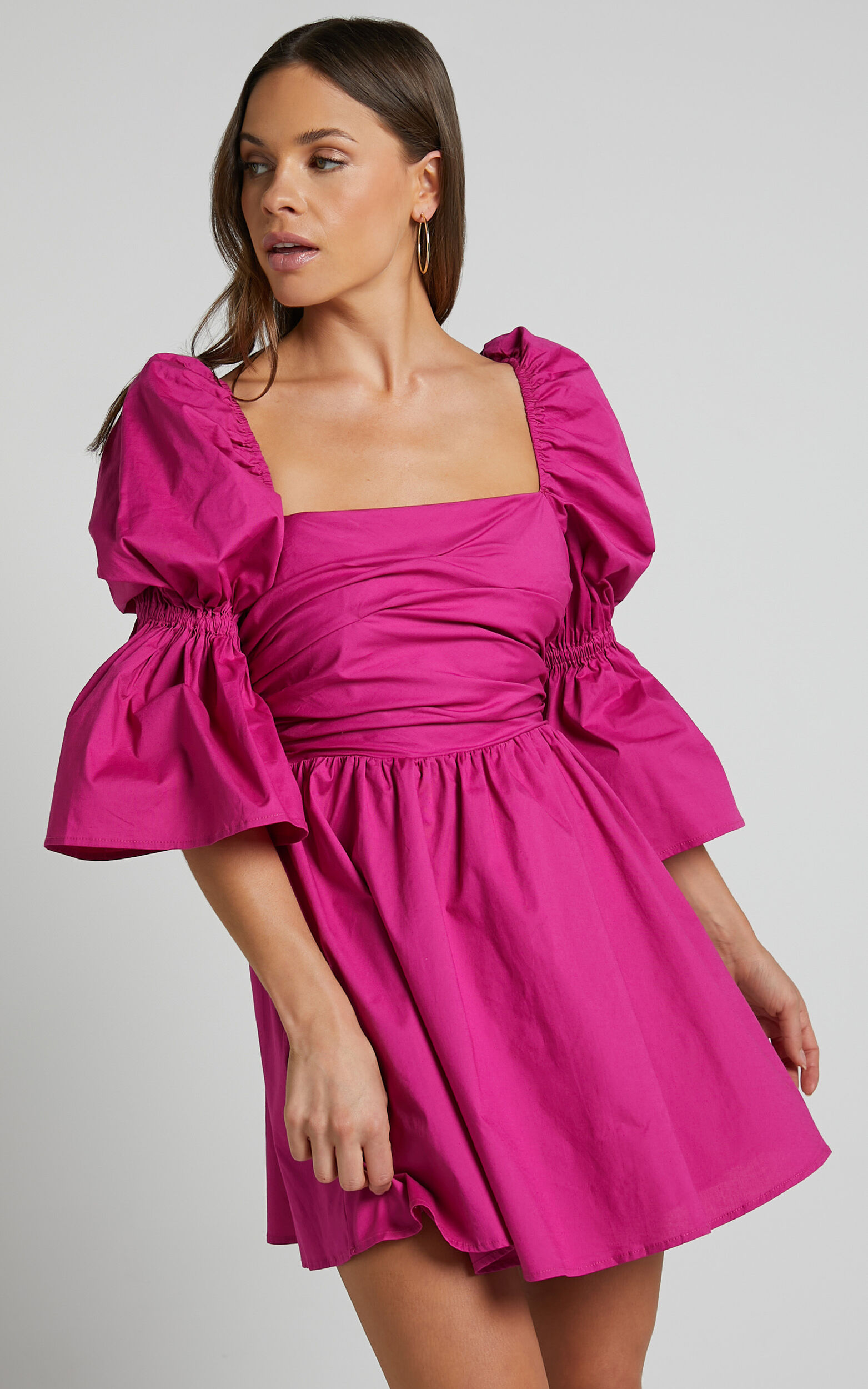 Adria Mini Dress - Long Puff Sleeve Square Neck Dress in Berry | Showpo USA