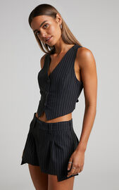 Queennie Micro Mini Skirt - Low Rise Skirt in Black Pinstripe | Showpo USA