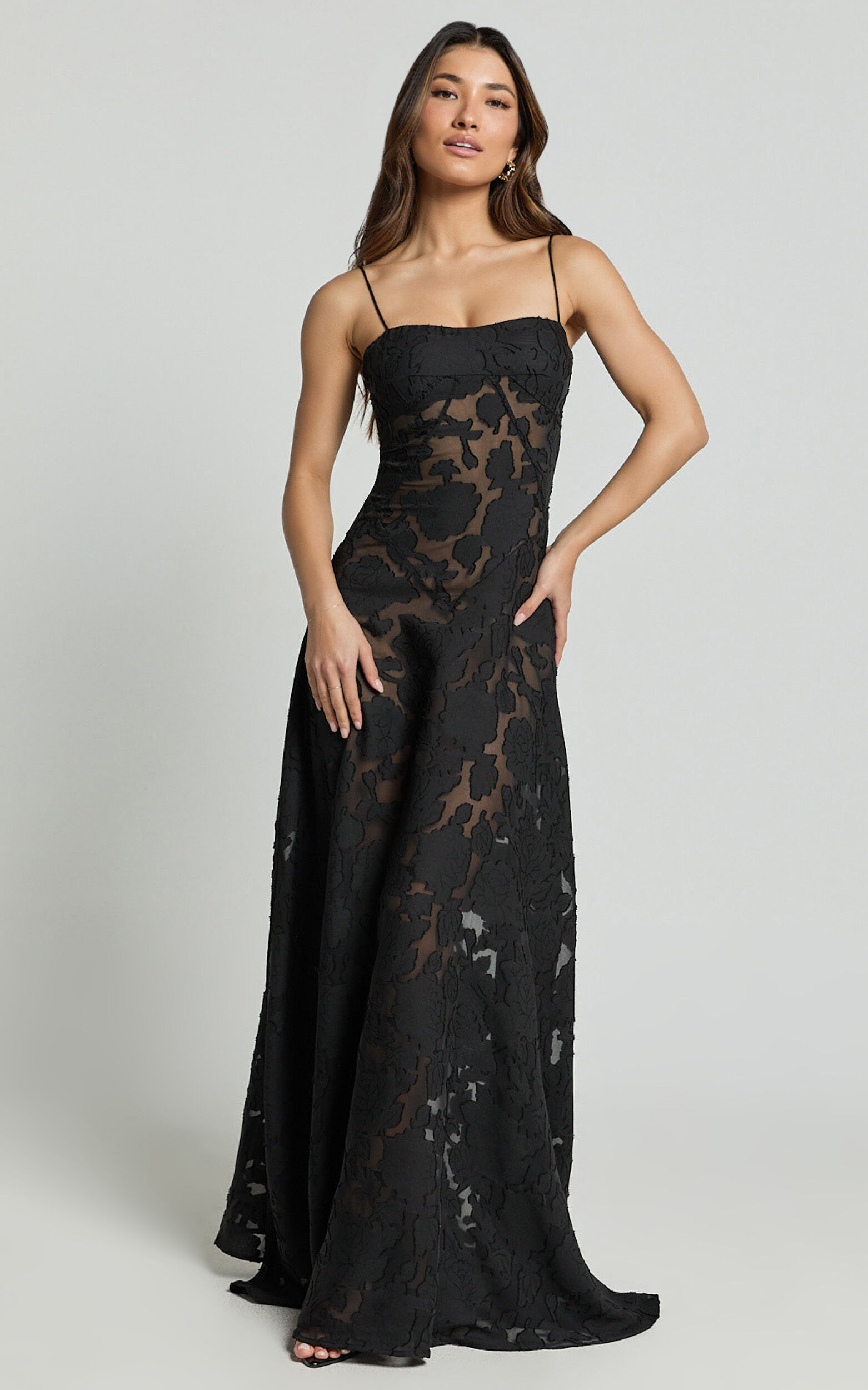 Lily Maxi Dress Sheer Jacquard Maxi Dress in Black