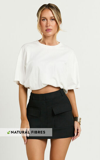 Aerilyn Skort - High Waisted A Line Linen Look Skort in Black