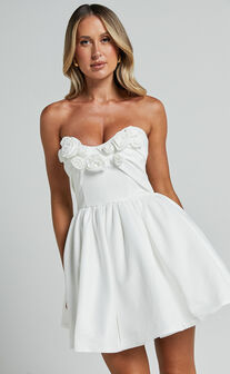 Angeletta Mini Dress - Sweetheart Rosette Detail Fit & Flare in White