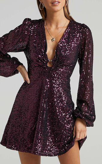 Liza Mini Dress in plum sequin