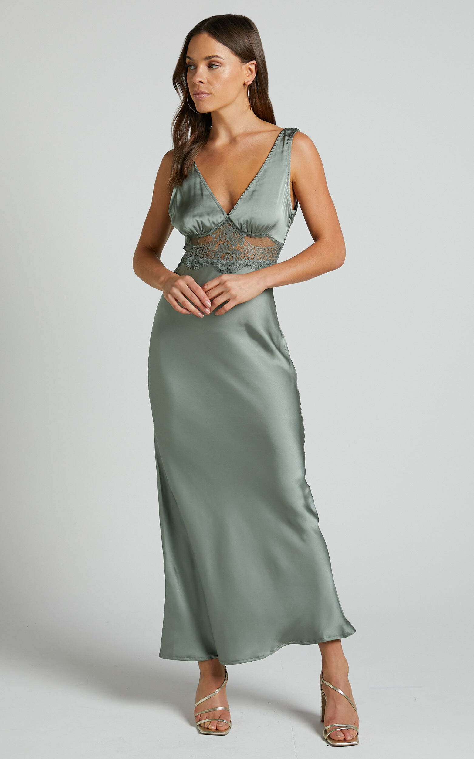 Olive green satin slip dress outlet