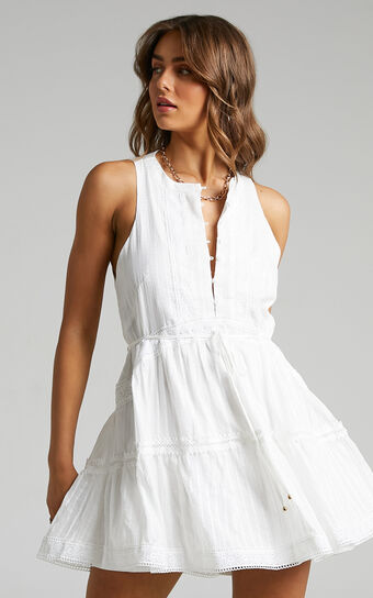 Scotty Mini Dress - Button Up Broderie Dress in White