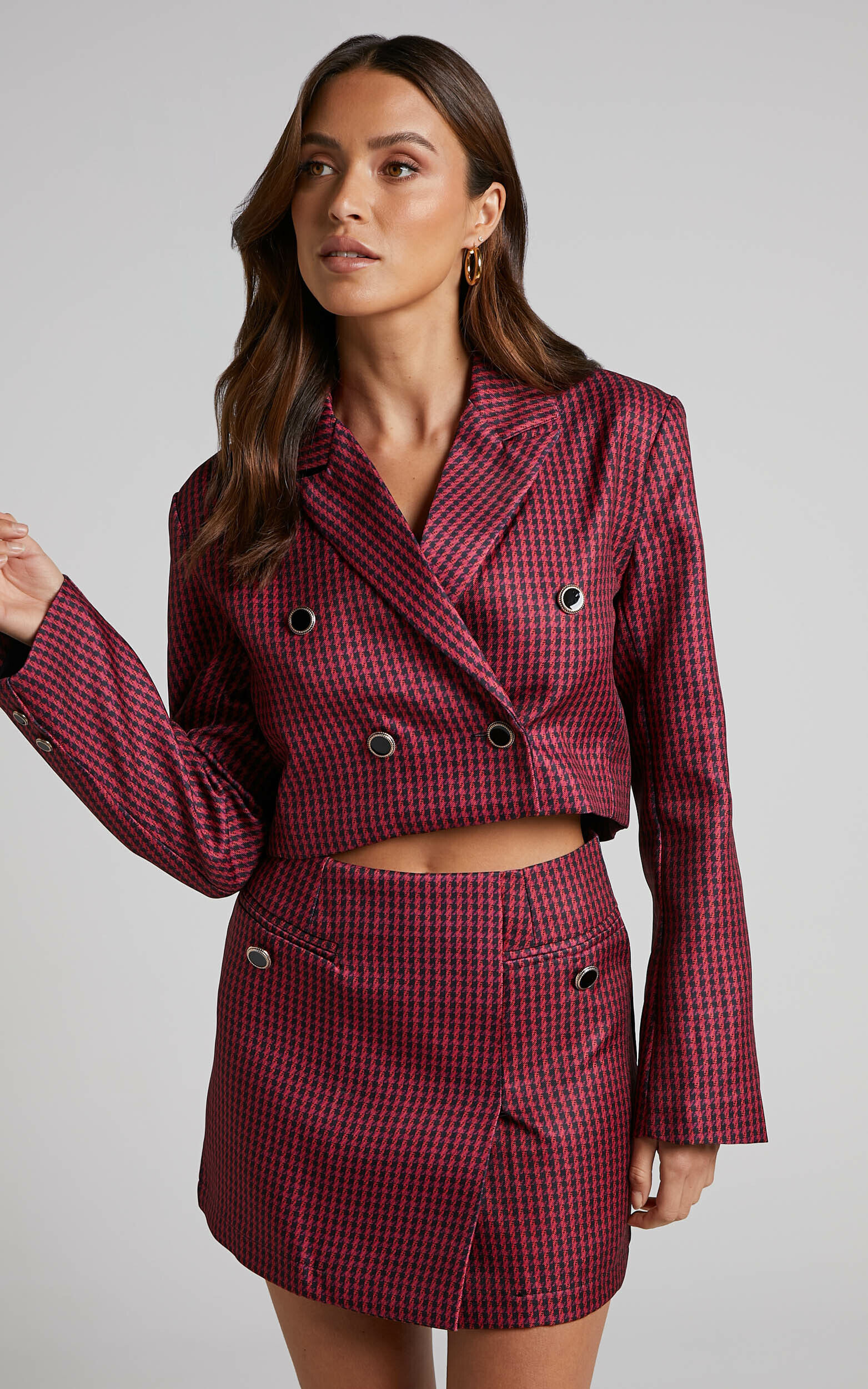Burgundy houndstooth skirt deals