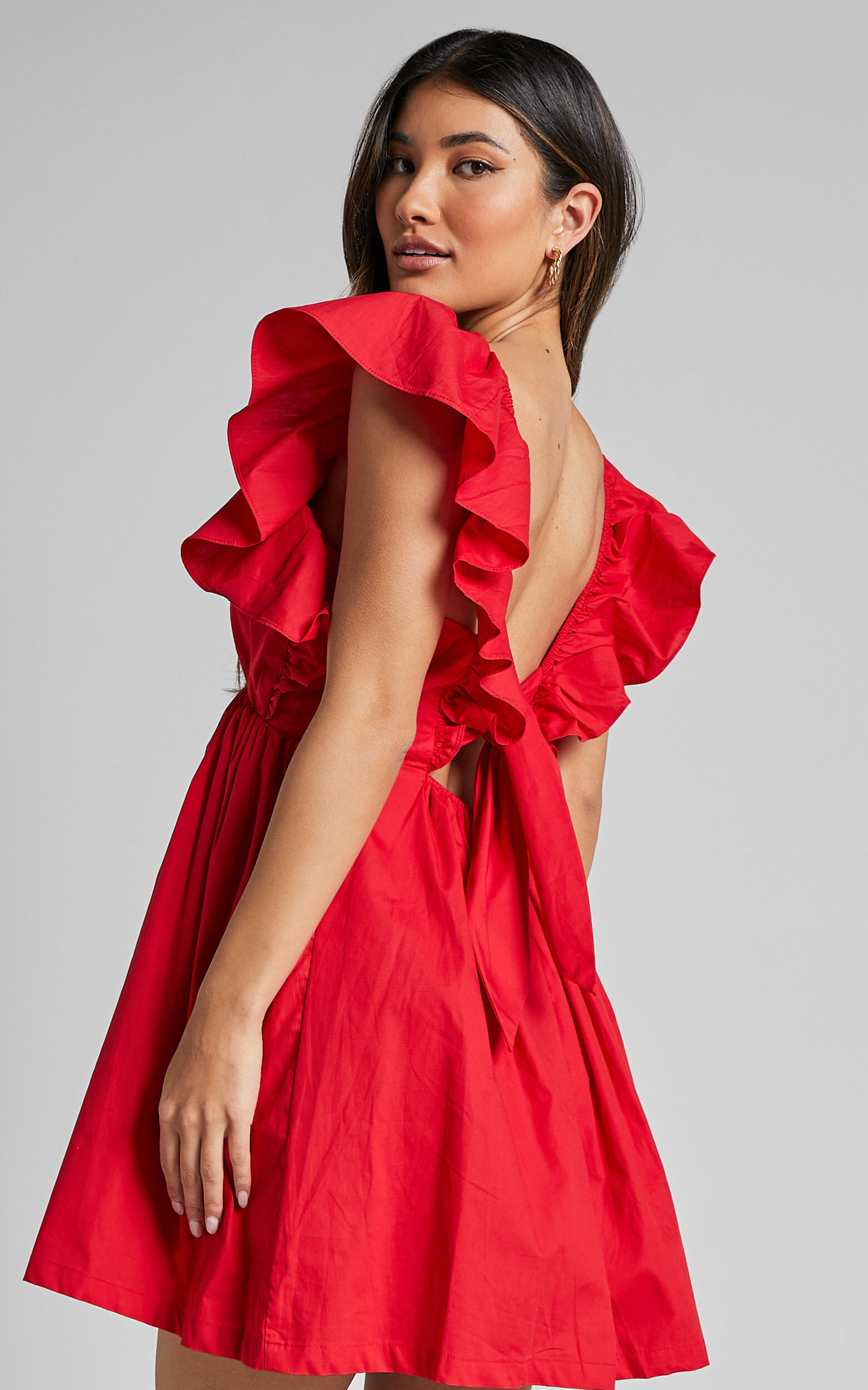 Red dress with ruffles cheap