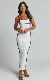 Abegaille Midi Dress - Bodycon Dress in White/Black | Showpo