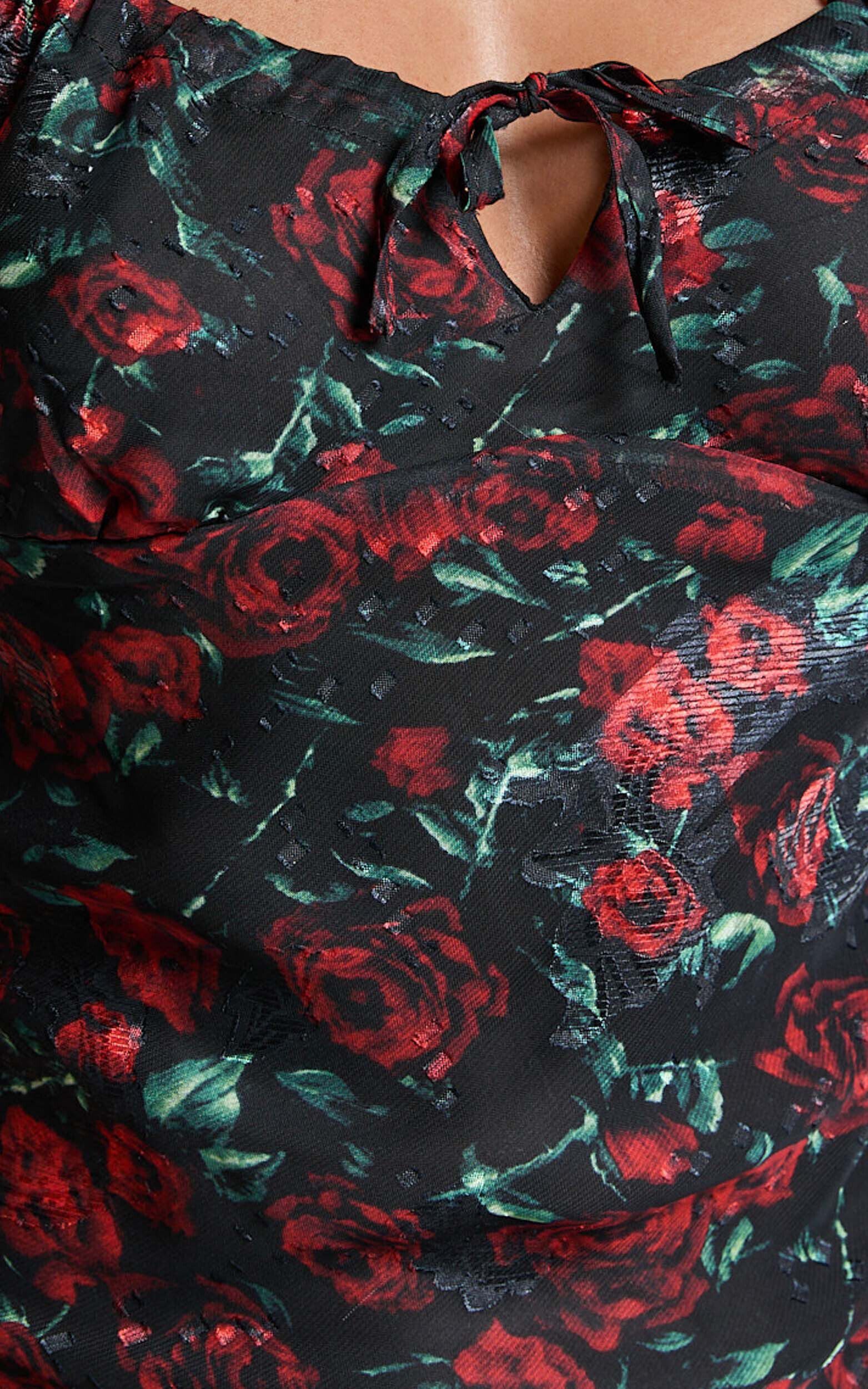 Kiana Midi Dress Strappy Sweetheart Neck Slip Dress in Rose Print Showpo