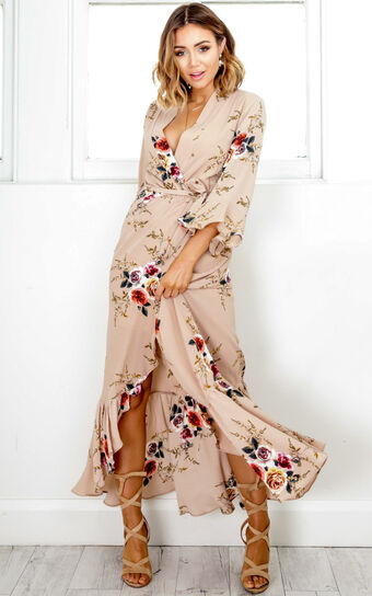Dance With You Maxi Dress In Beige Floral